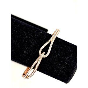 Rose Gold Plated Rhinestone Delicate Hinged Bracelet 7 inches good condition